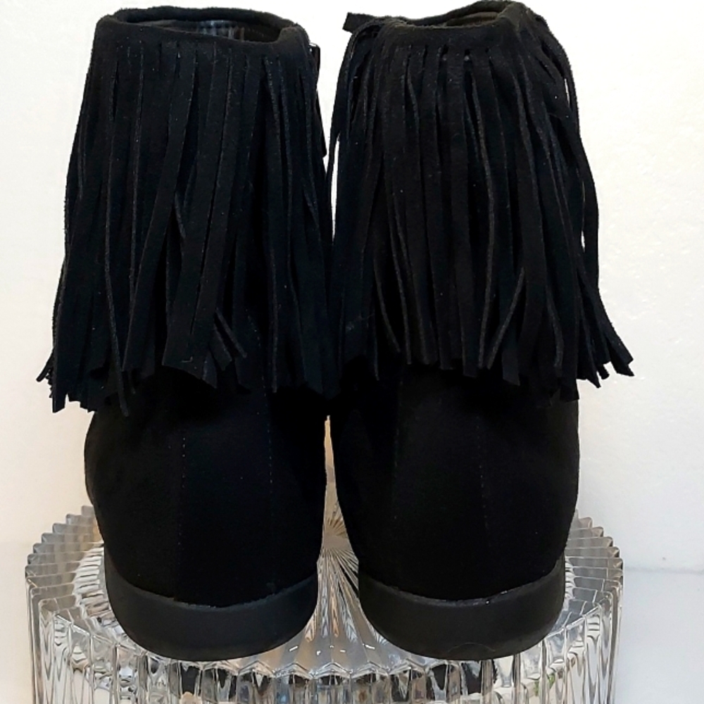 Womens Comfort View Regina Black Suede Fringe Ankle Boot Boho Hippie - Picture 5 of 10